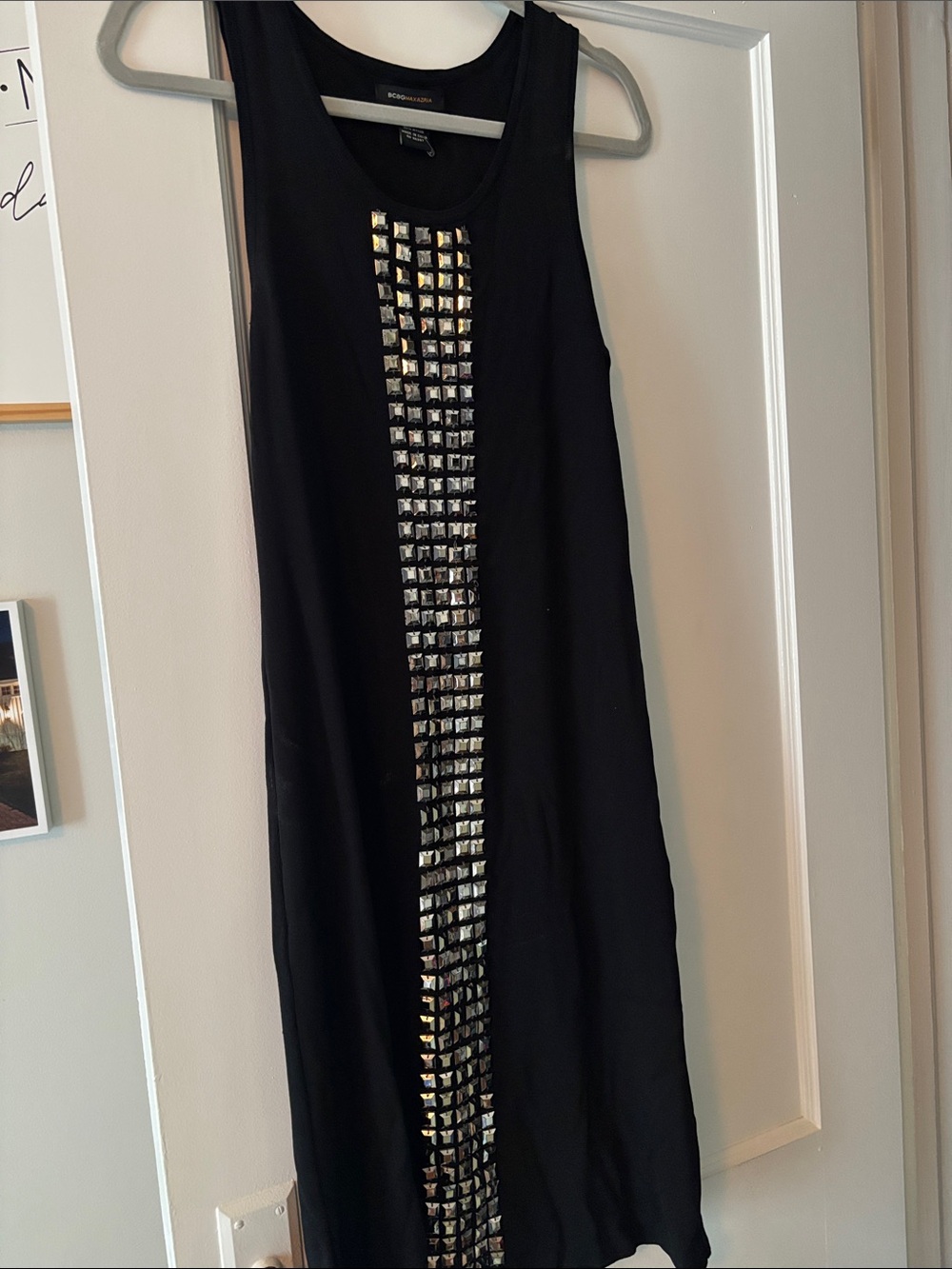 BCBG Maxazria Black Tank Dress with Silver Stud Panel